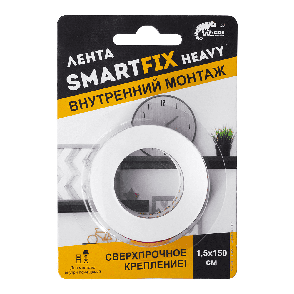 Лента клейкая двусторонняя 15 мм x 1,5 м SmartFix Heavy SFV1515T монтажная, сверхсильная, прозрачная