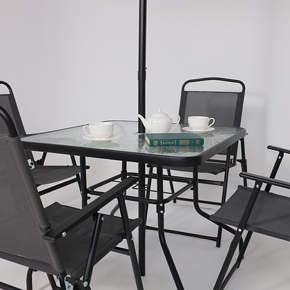 Комплект мебели садовой AksHome PICNIC (стол 1шт, 4 кресла, зонт 1шт), серый, черный - 12