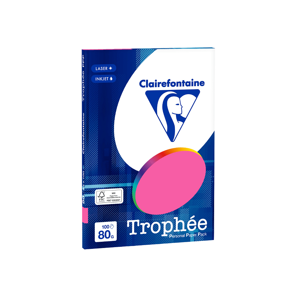Бумага цветная "Trophée", А4, 100 листов, 80 г/м2, ярко-розовый