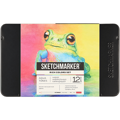 Цветные карандаши акварельные "Sketchmarker Яркие цвета", набор 12 цветов, жестяной пенал