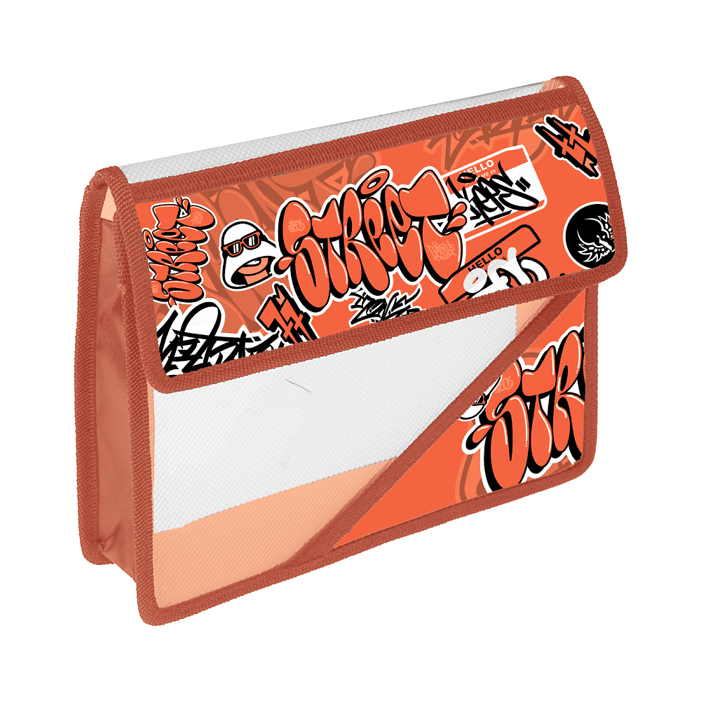 Папка для тетрадей "Яркое граффити", А5, на липучке, пластик, оранжевый