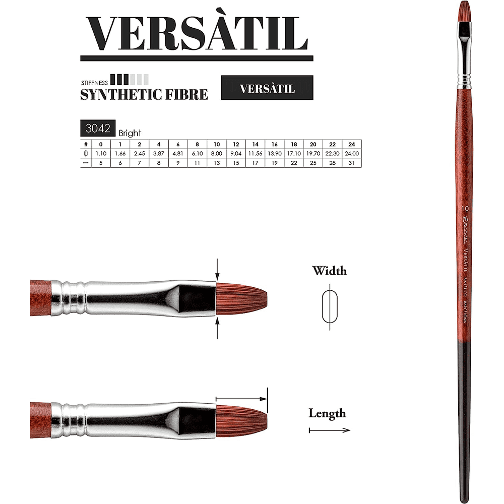 Кисть для рисования "Escoda Versatil Brush L/H 3042", синтетика, "кошачий язык", №2 - 3