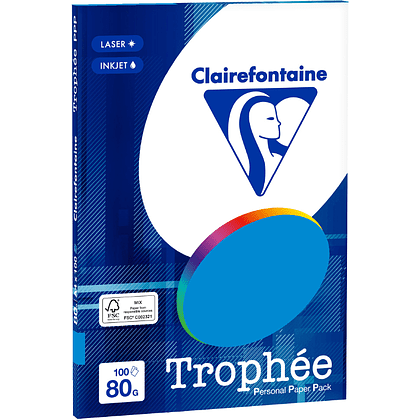Бумага цветная "Trophée", А4, 100 листов, 80 г/м2, ярко-синий
