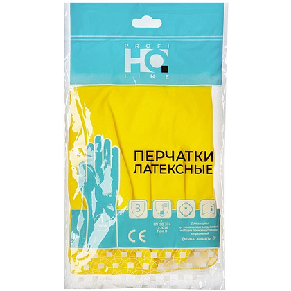 Перчатки латексные с х/б покрытием HQ Profiline р-р L желтый - 3
