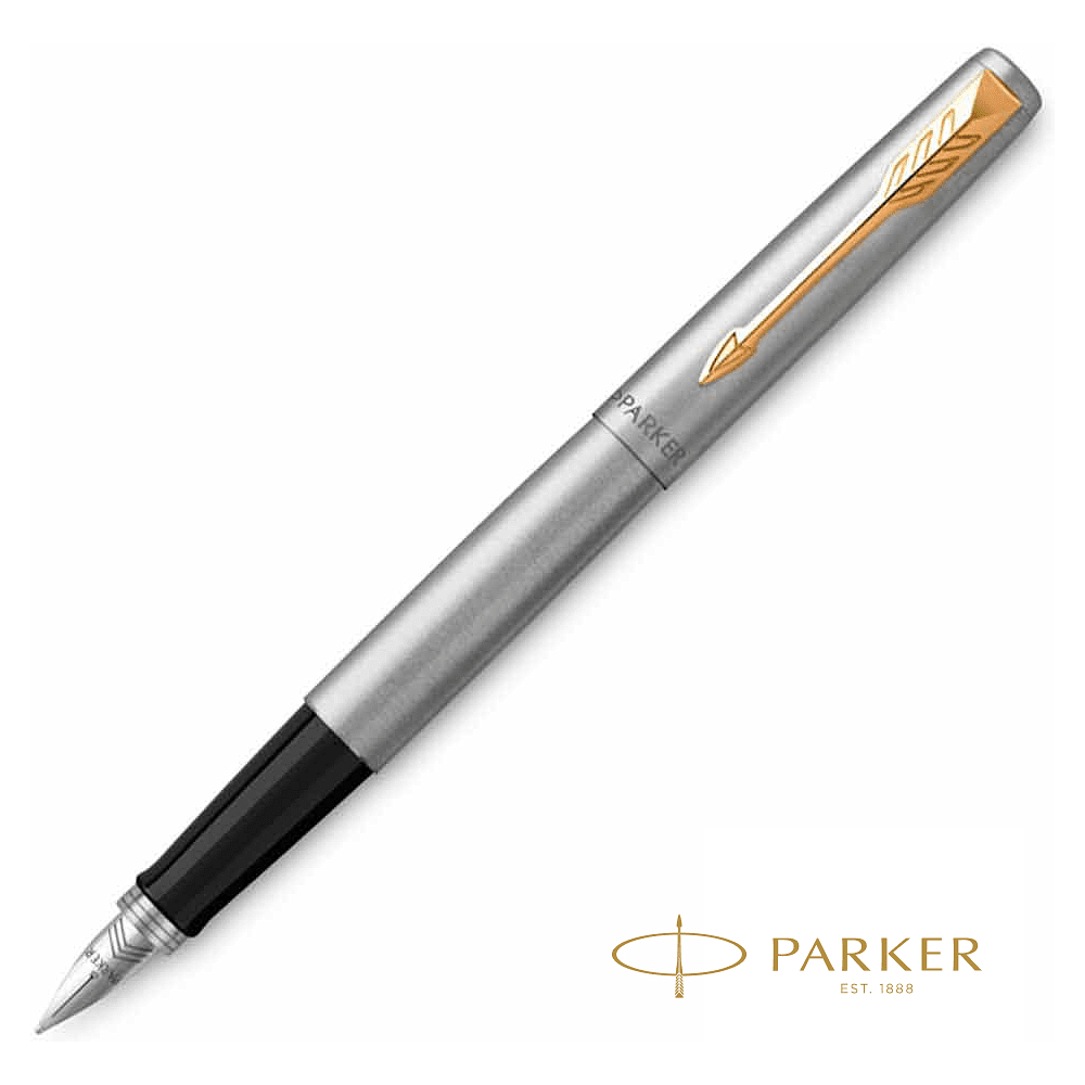 Ручка перьевая "Parker Jotter Stainless Steel CT", М, серебристый, золотистый, патрон синий, -30%