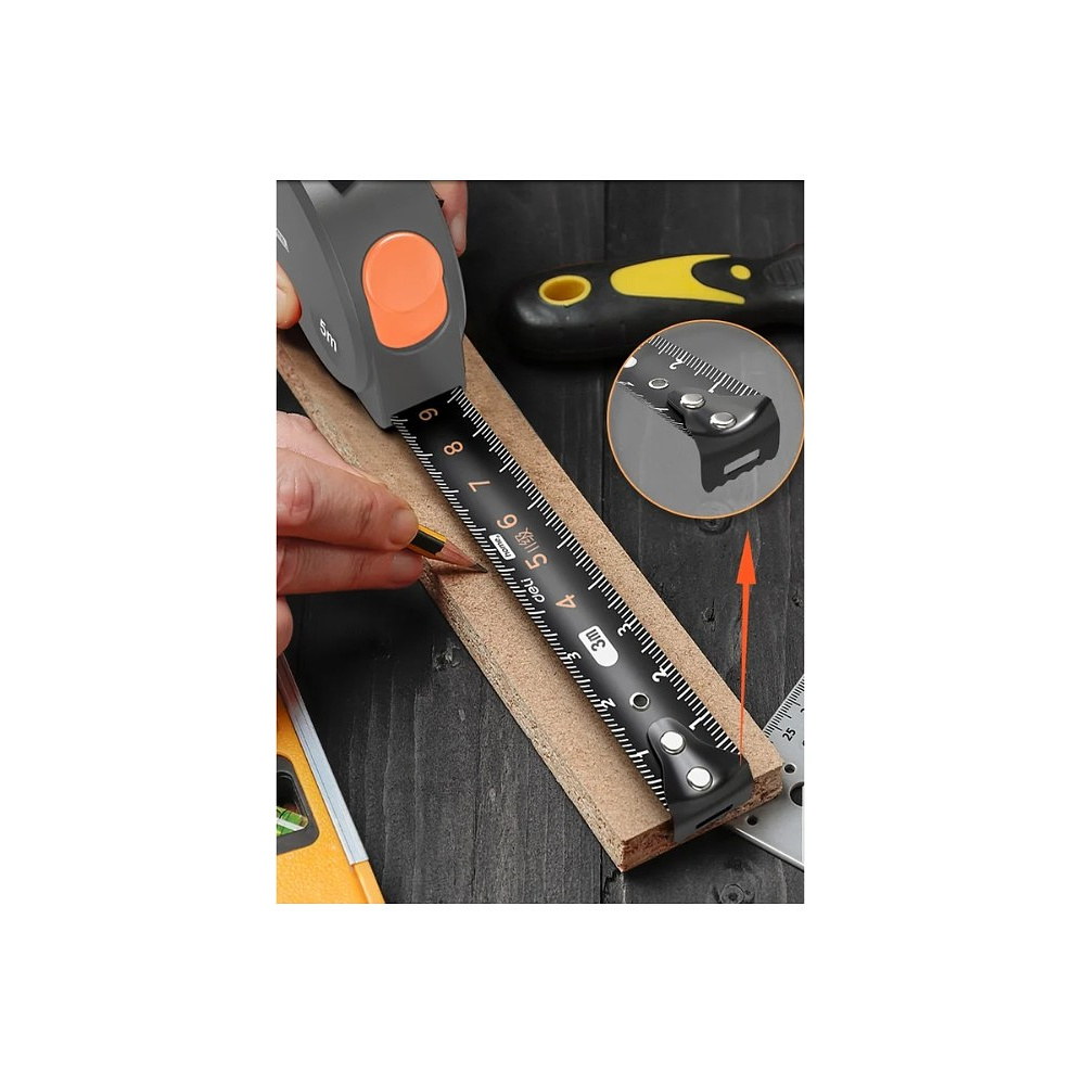 Рулетка Deli HS HT8519C, 5 м х 19 мм, Soft Touch, оранжевый - 7