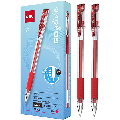 Ручка гелевая "Go Glide", 0.5 мм, прозрачный, стерж. красный - 2