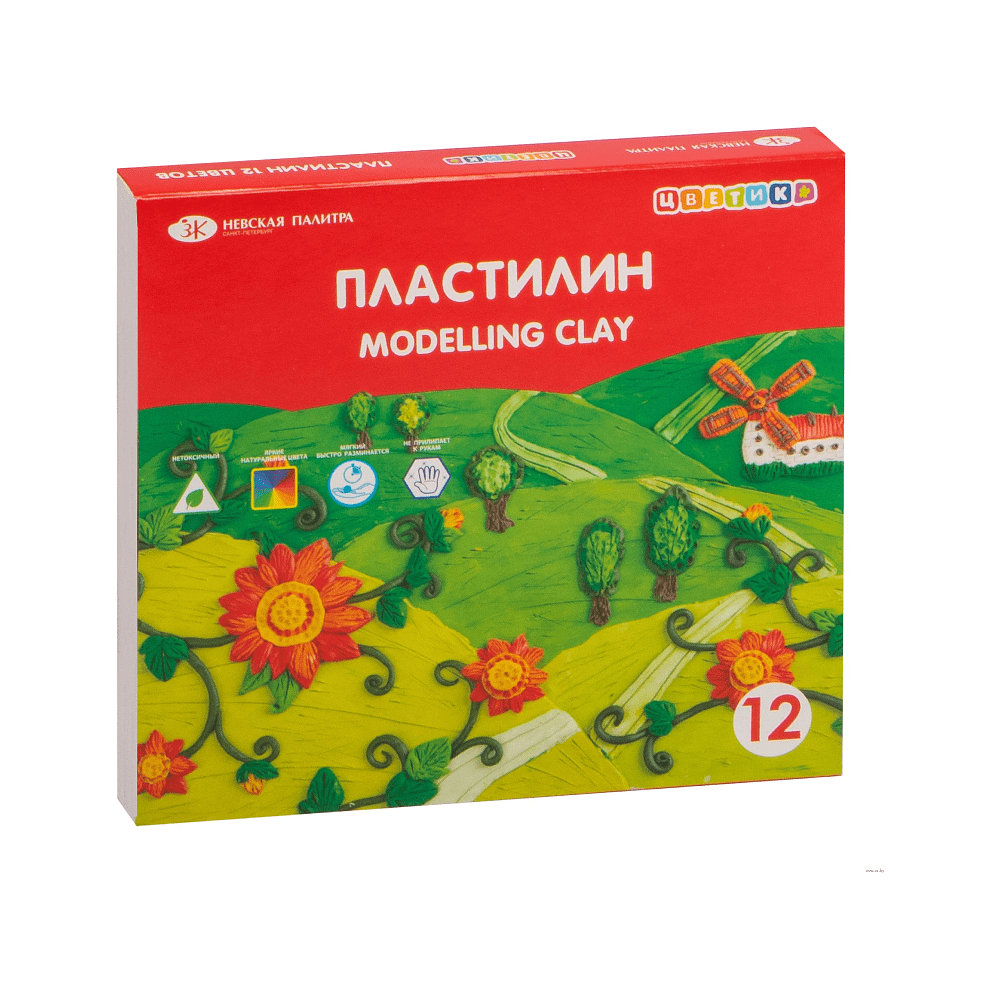 Пластилин "Цветик", 12 цветов