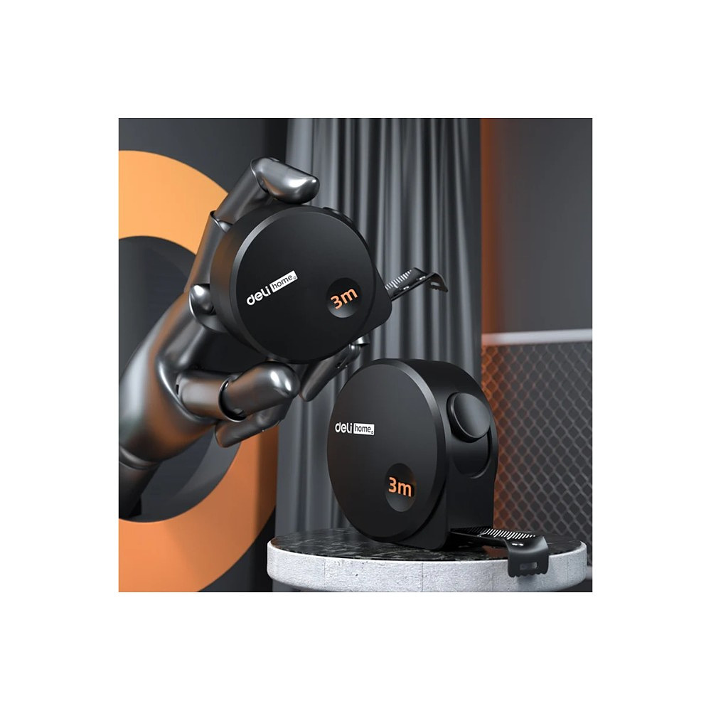 Рулетка Deli HS EHT8316, 3 м х 16 мм, Soft Touch, черный - 24