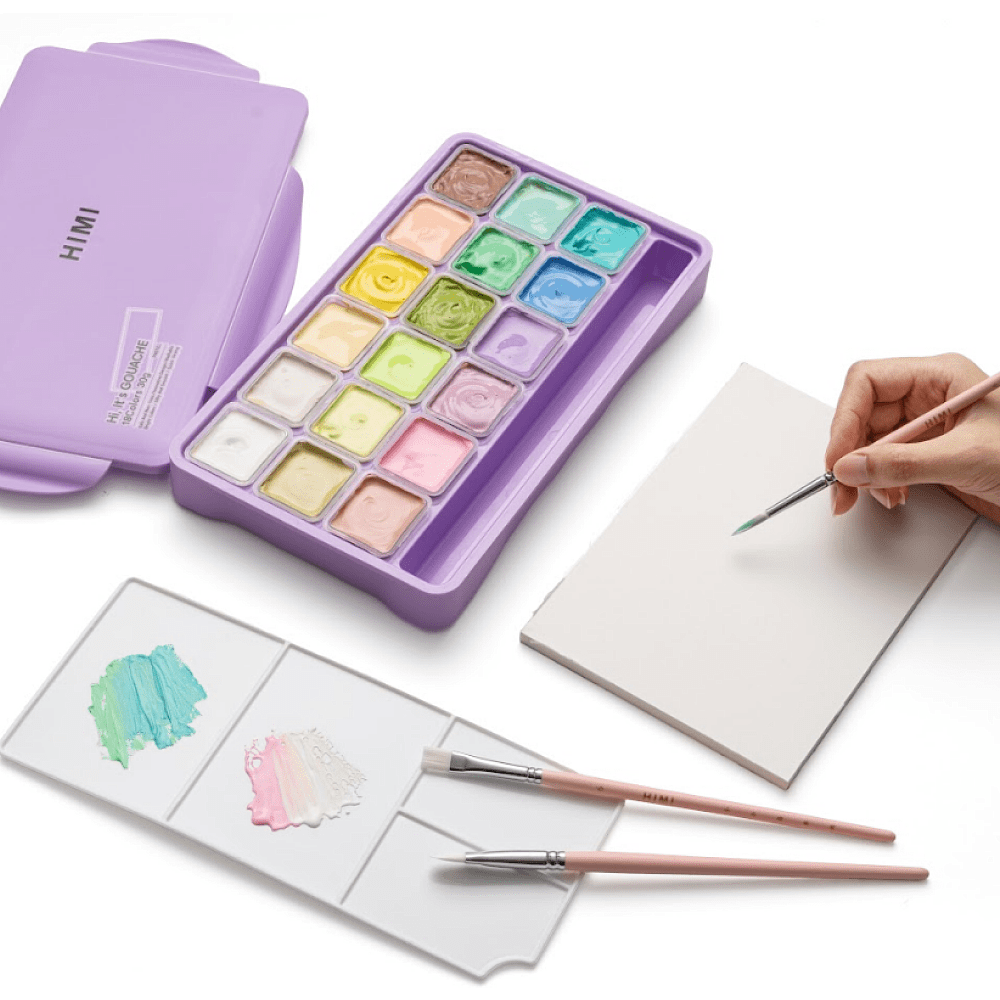Краски гуашевые "Himi Jelly Cup. Pastel colors", 18 цветов, кювета, фиолетовый футляр - 4