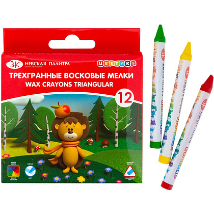 Мелки восковые "Цветик", 12 шт., треугольные - 5