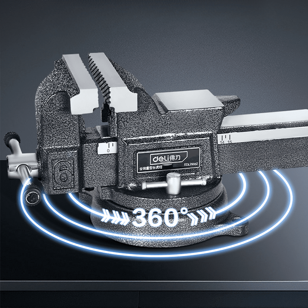 Тиски стальные Deli YS EDL2906Z, поворотные, с наковальней, 6"-150 мм - 4