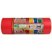 Мешки для мусора Mirpack Premium+, 240 л, ПВД, 45 мкм, 93х130 см, 10 шт/рулон, красный
