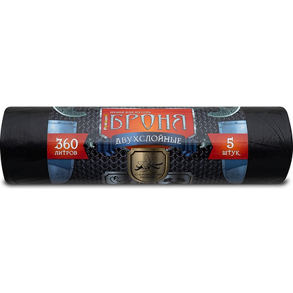 Мешки для мусора Ромашка Броня, 360 л, ПВД, 60 мкм, 120х160 см, 5 шт/рулон, черный