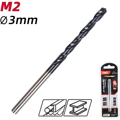 Сверло по металлу Deli RS EDH-MHZ030-E4, 3.0 мм, DIN 338, HSS-TiN - 2