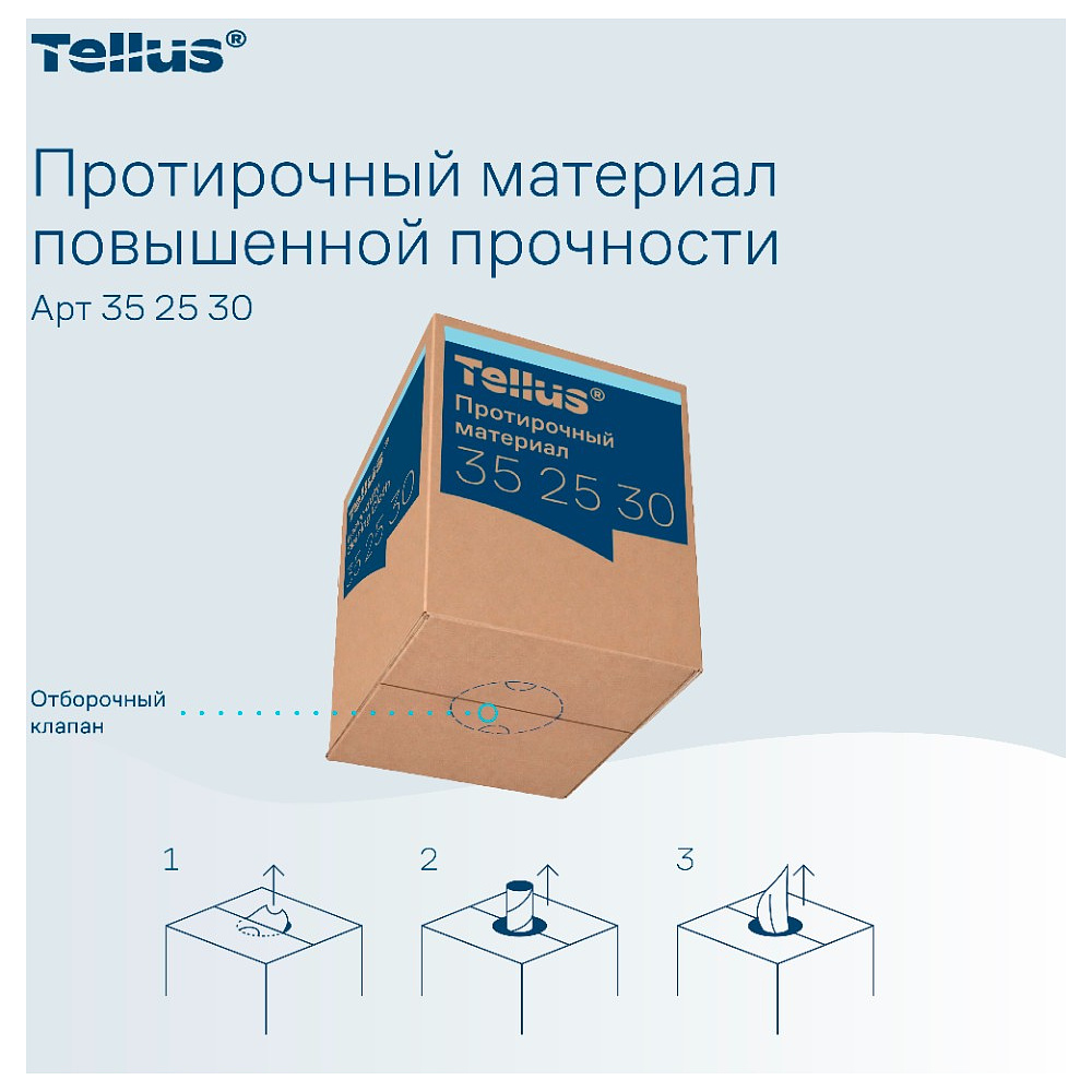 Протирочный материал нетканый Tellus c центральной вытяжкой повышенной прочности, 1 слой, 106,4 м, WM1/WM3 - 20