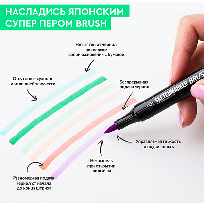 Набор маркеров перманентных двусторонних "Sketchmarker BRUSH Gray Set", 12 шт. - 7