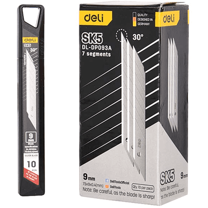 Лезвия для малого ножа "Deli SK5", 9 мм, 10 штук