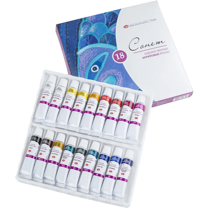 Краски акриловые "Сонет",18 цветов,10 мл, тубы - 3