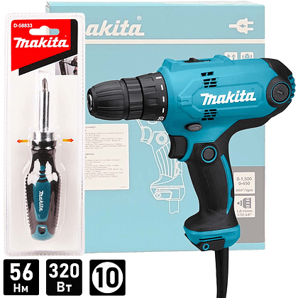 Дрель-шуруповерт MAKITA DF0300X1, 320 Вт, 56 Нм + Отвертка D-58833, коробка