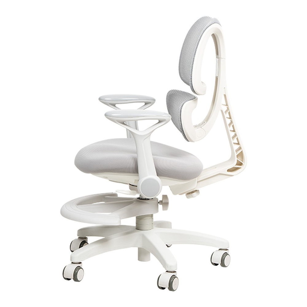 Кресло детское Ergosmart Antey, ткань, пластик, корпус белый, подставка для ног, с чехлом салатовым, серый - 12