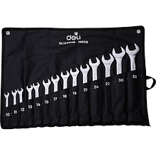 Ключ комбинированный "Deli" набор 14 шт., 10-32 мм, чехол, серебристый