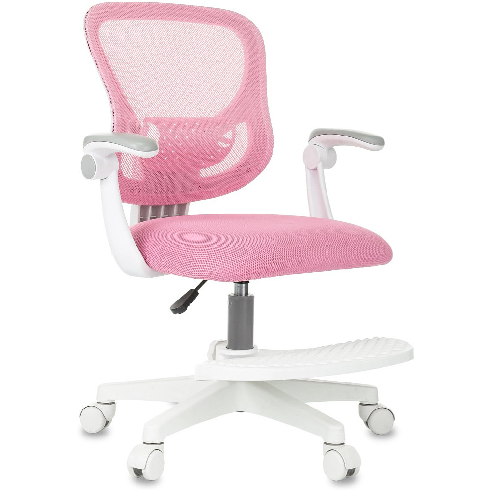 Кресло детское Бюрократ Burokids 3, сетка, ткань, пластик, корпус белый, подставка для ног, розовый