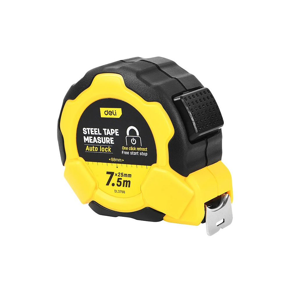 Рулетка Deli YS EDL3798, 7,5 м х 25 мм, желтый, черный