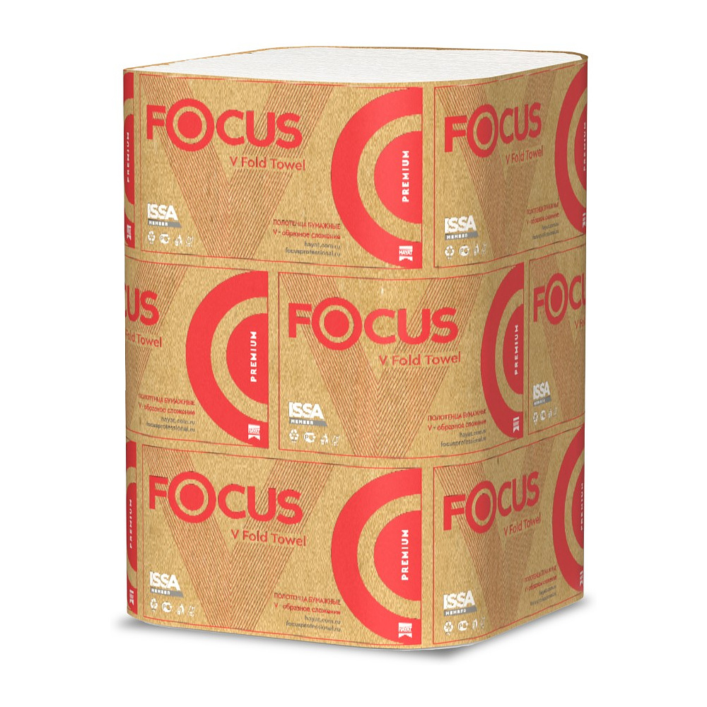 Полотенца бумажные Focus Premium, V – сложение, 200 листов, 2 слоя, 100% целлюлоза