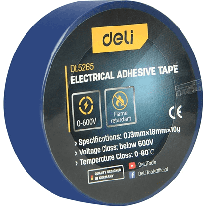 Изолента ПВХ Deli YS EDL5265, 18 мм x 10 м, 130 мкм, синяя - 6