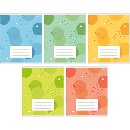 Тетрадь "Круги (Универсальная плашка)", А5, 12 листов, клетка, скоба сбоку, ассорти