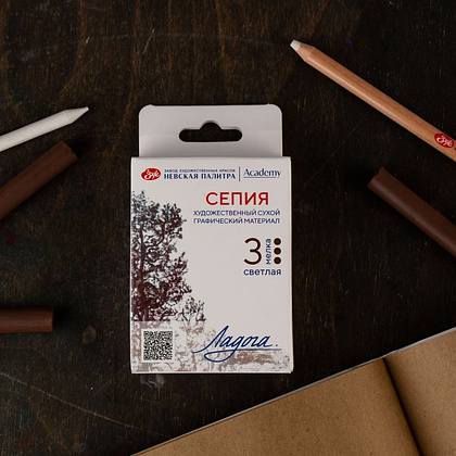 Сепия "Ладога", набор мелков, 3 цвета, светлая - 5