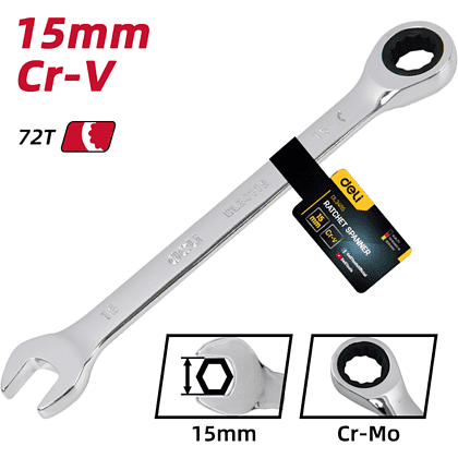 Ключ комбинированный Deli YS EDL34115, 15 мм, с трещоткой, 72 зуба - 6