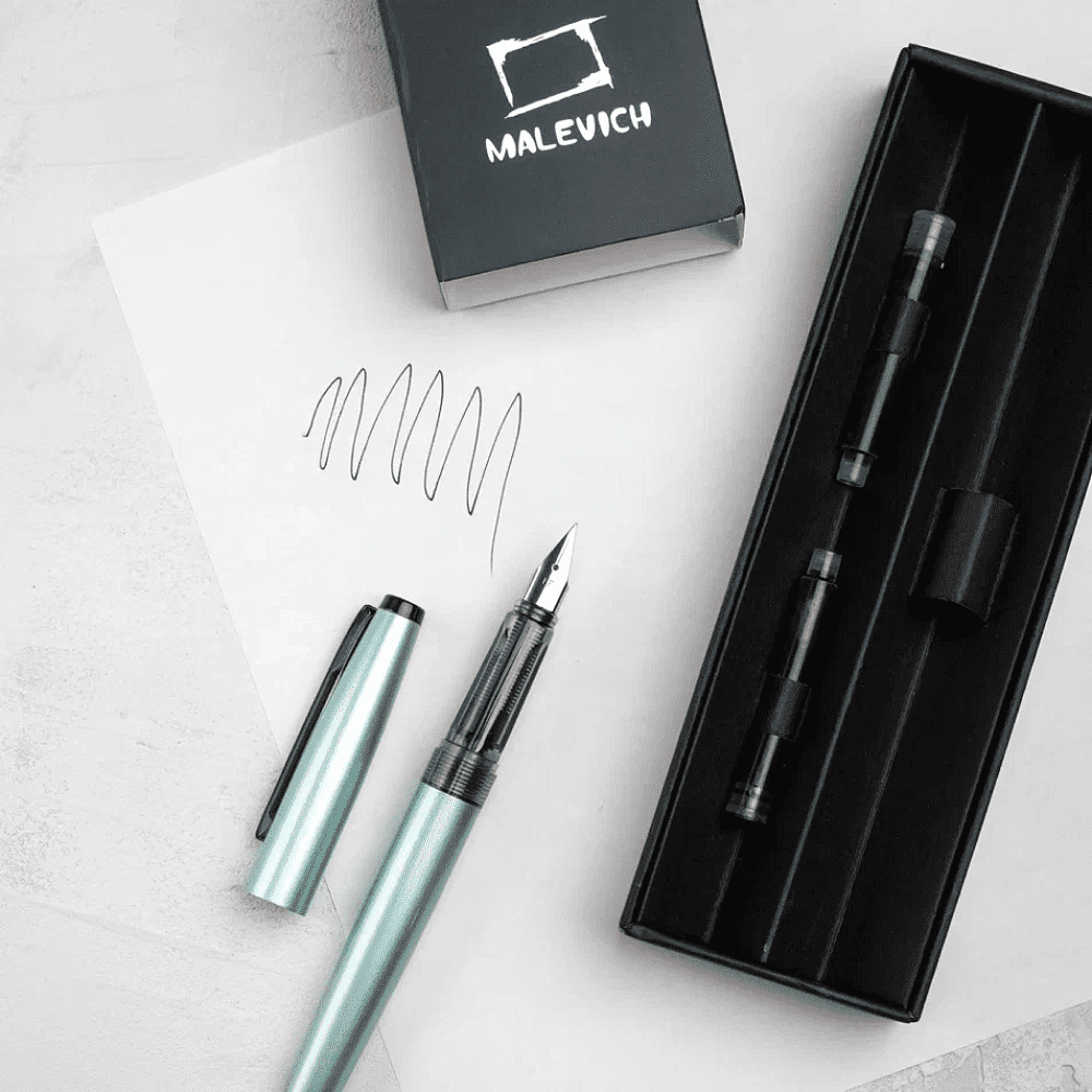 Ручка перьевая EF "Малевичъ", металл, с конвертером, набор два картриджа, бирюзовый перламутр - 3