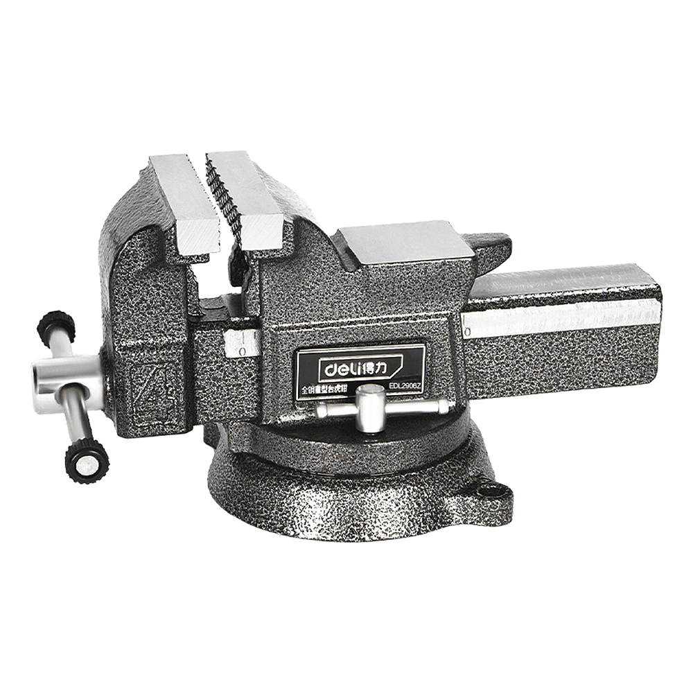 Тиски стальные Deli YS EDL2906Z, поворотные, с наковальней, 6"-150 мм