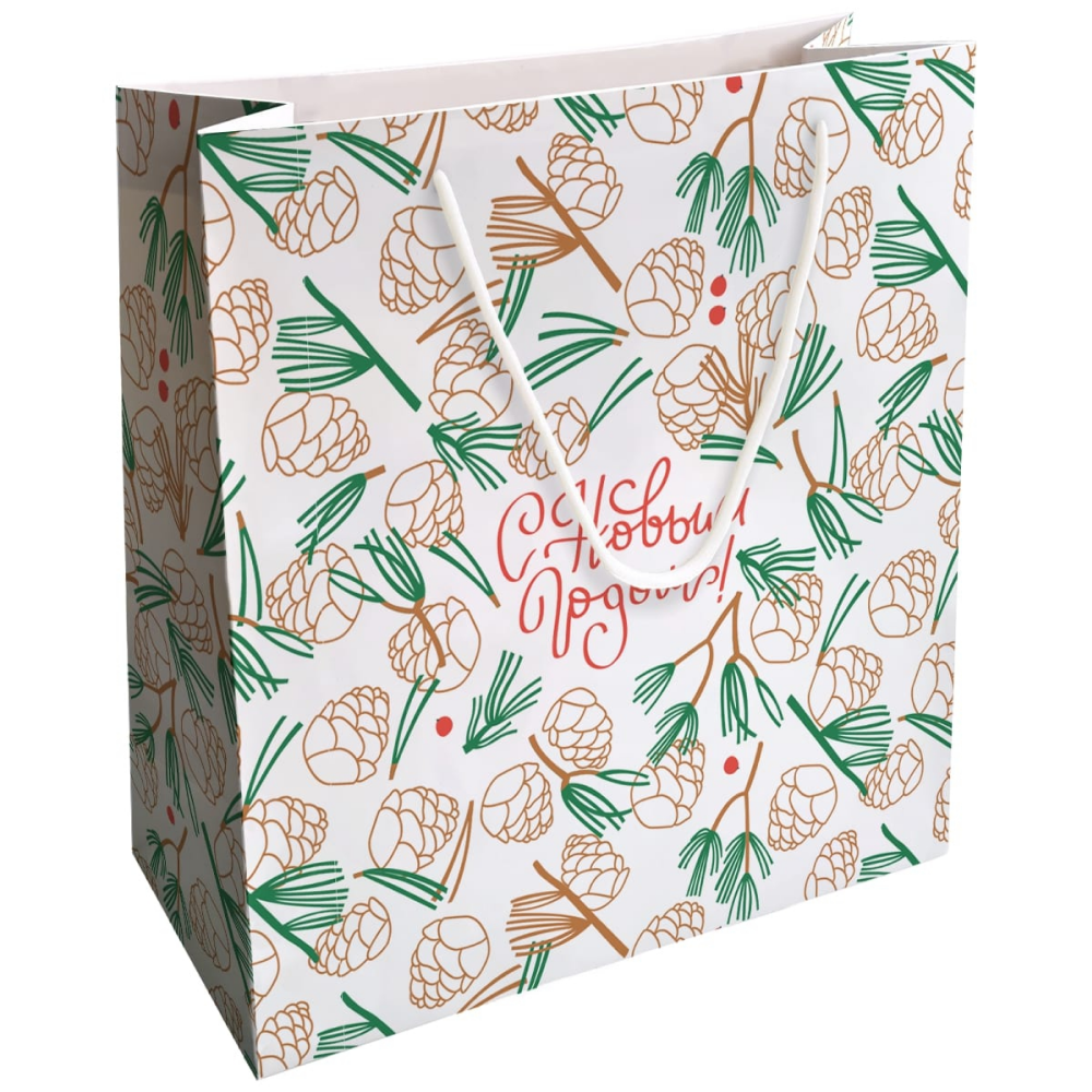 Пакет бумажный подарочный "Holidays. Шишки", 32х32х12 см