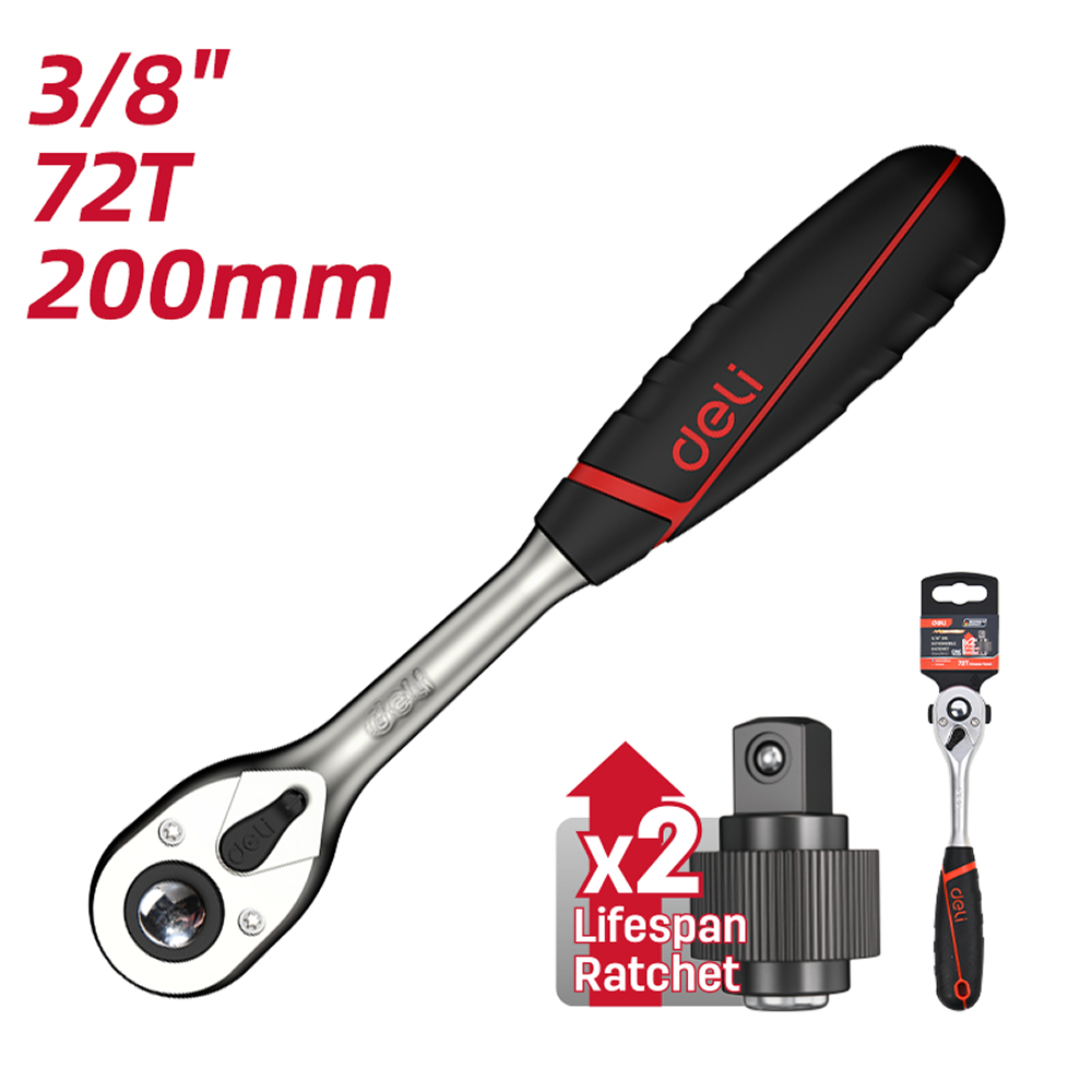 Ключ-трещотка Deli RS EDQ42802, 3/8", 200 мм, 72 зуба - 6