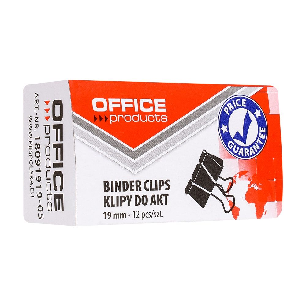 Зажим для бумаги "Office Products", 19 мм, 12 шт, черный