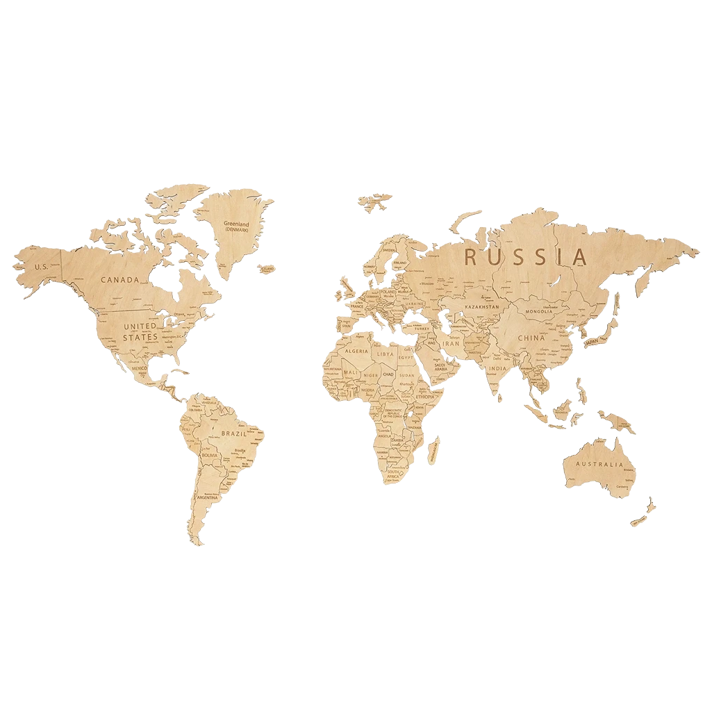 Пазл деревянный "Карта мира на английском языке" одноуровневый на стену