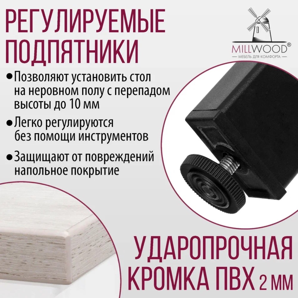 Стол Millwood Сеул, 1600х800 мм, дуб белый крафт, черный - 6