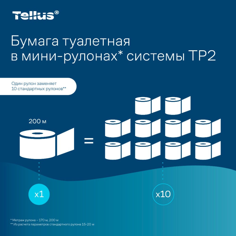 Бумага туалетная Tellus Комфорт T2, в мини-рулонах, 170 м, 2 слоя - 9