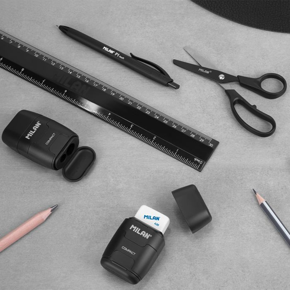 Точилка на 2 отверстия "Compact", с ластиком, черный - 5