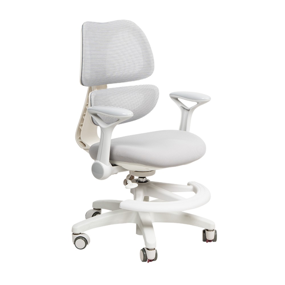 Кресло детское Ergosmart Antey, ткань, пластик, корпус белый, подставка для ног, с чехлом салатовым, серый - 3