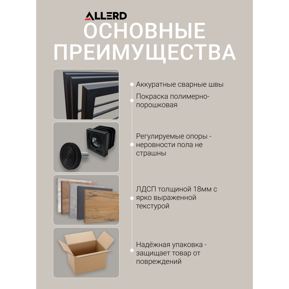 Стеллаж ALLERD RION, черный муар, 675х300х1500, бетон - 3
