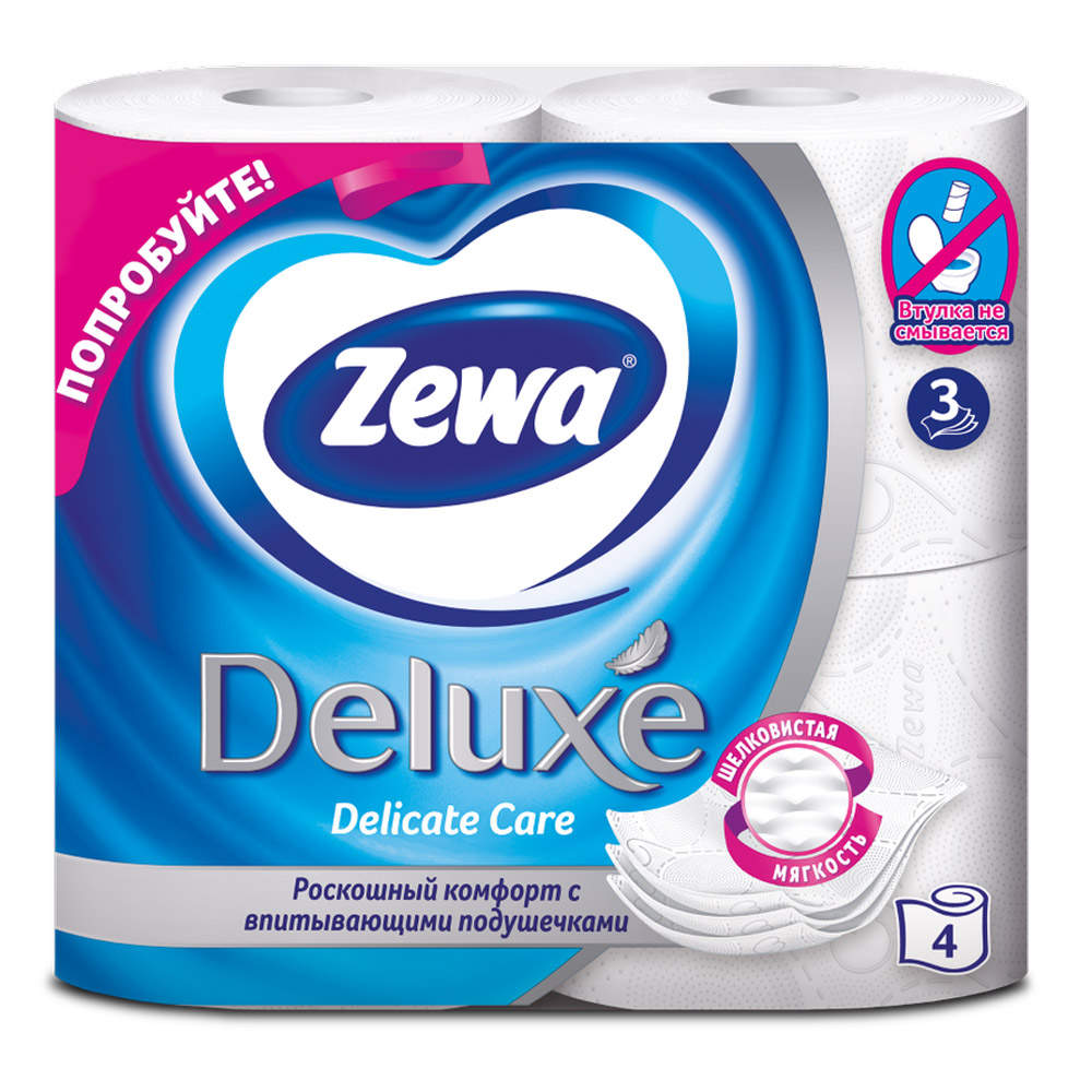 Бумага туалетная "Zewa Deluxe", 3 слоя, 4 рулона - 4