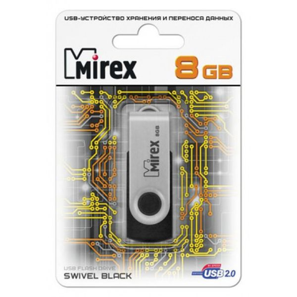 USB Flash накопитель 2.0 8 Gb SWIVEL BLACK, пластик, металл - 2