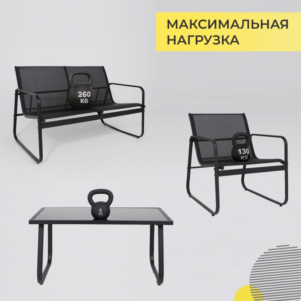 Комплект мебели садовой AksHome VERANDA (кресло 2 шт, диван 1 шт, стол 1 шт), черный - 35