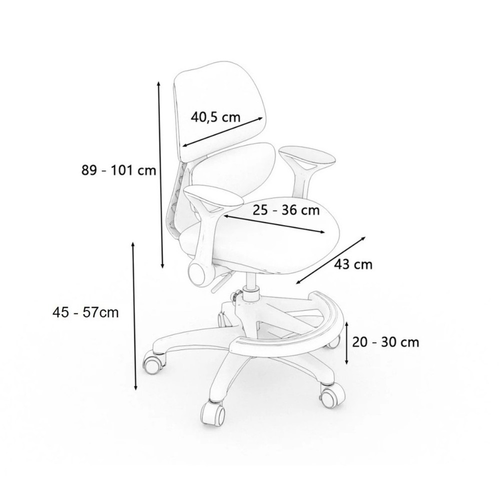 Кресло детское Ergosmart Antey, ткань, пластик, корпус белый, подставка для ног, с чехлом розовым, серый - 9