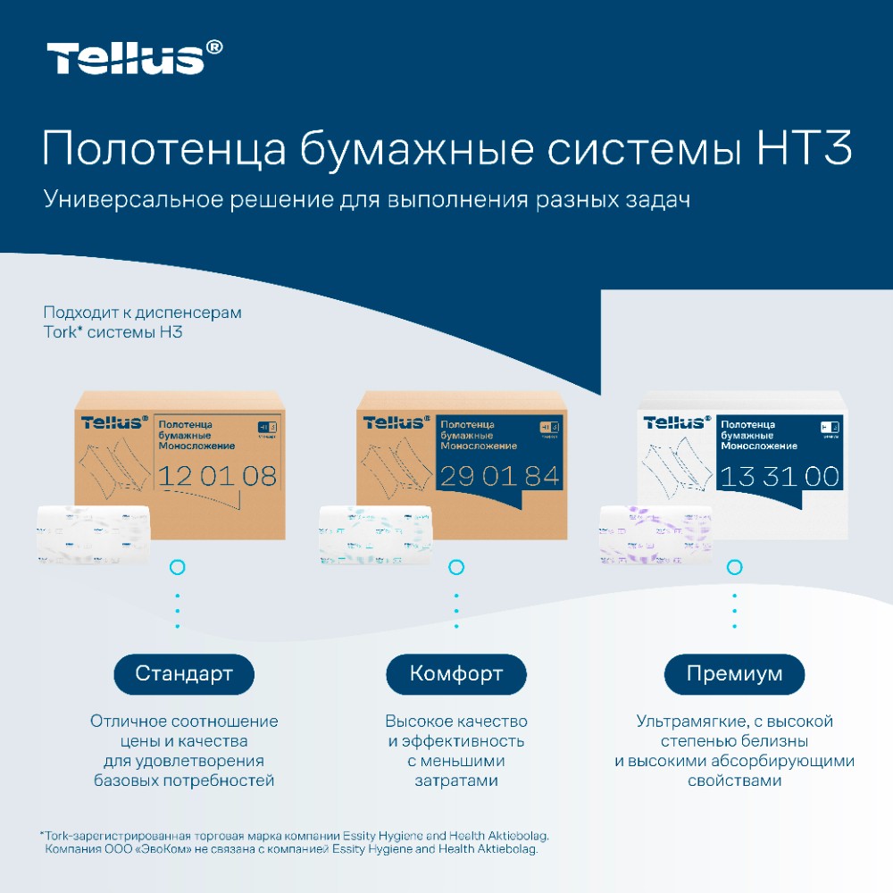 Полотенца бумажные Tellus Синглфолд Премиум, листовые, 2 слоя, 200 листов, H3 - 11