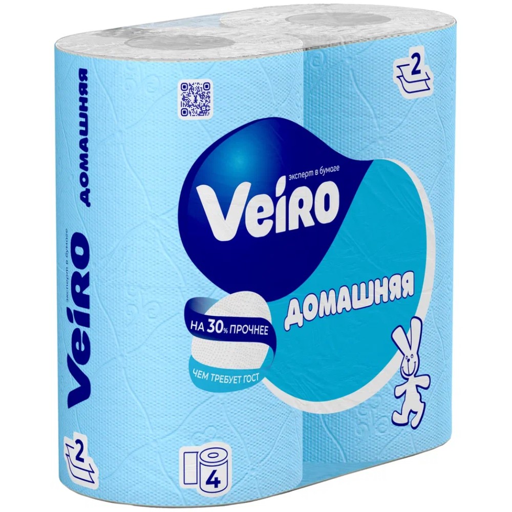 Бумага туалетная "Veiro Домашняя", 2 слоя, 4 рулона - 2